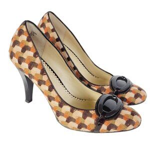 Oscar de la Renta | Brown Patchwork Bessie Heels (Size 9.5 M)